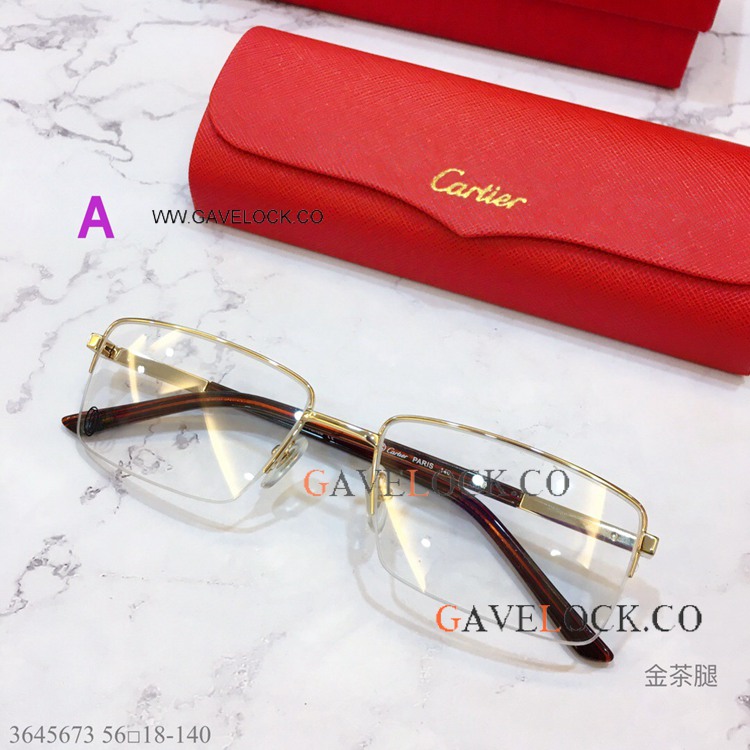 2021 Copy Cartier Eyeglasses 3645673 Half Frame Golden brown Leg Unisex